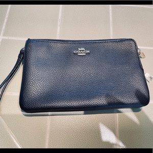 Black Leather Coach Double Zip Wristlet